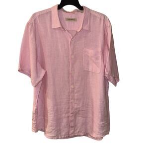 Tommy Bahama Relax Men’s 100% Linen Button Up Short Sleeve Shirt Pink XXL